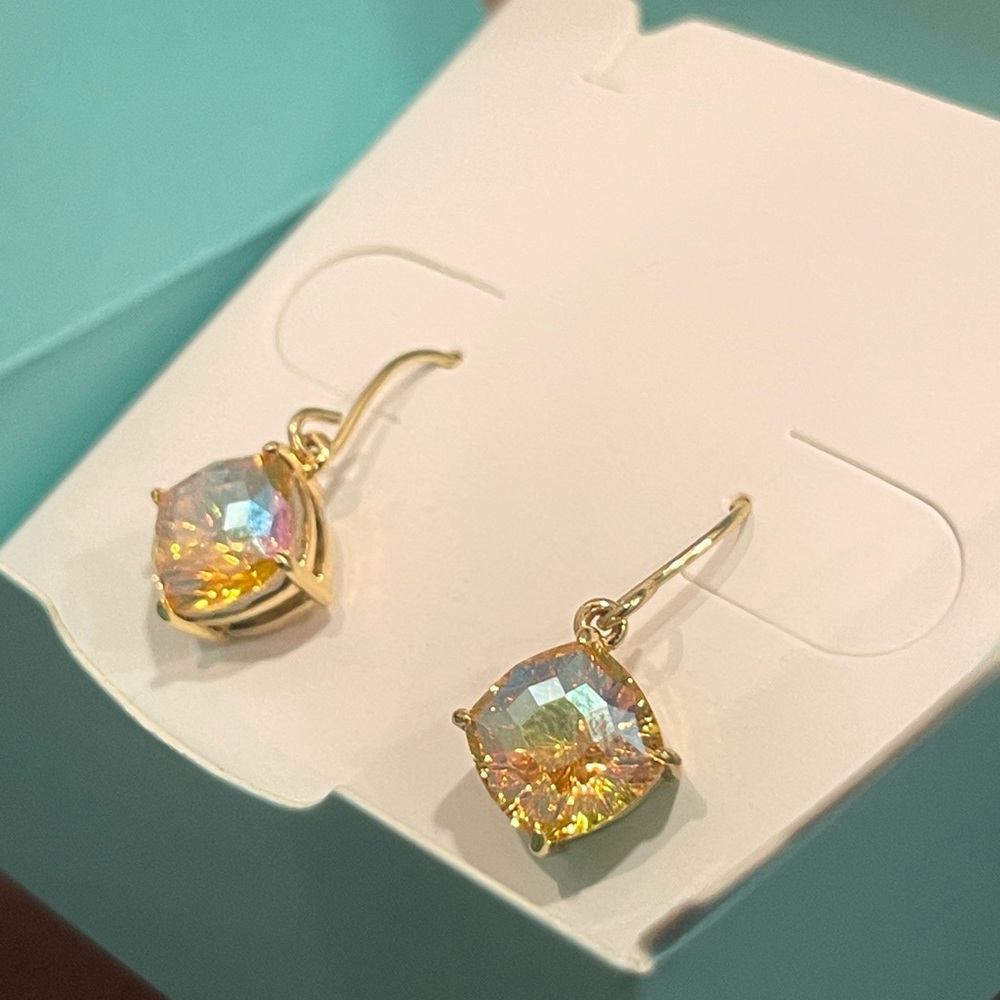 Origami Owl Gold Light Topaz Shimmer Mystic Square Drop Earrings
